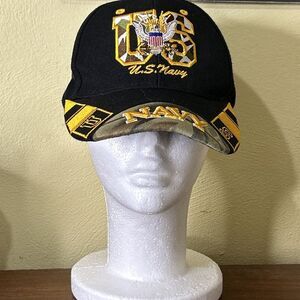 US Navy Strapback Hat Black Gold Camo Cap